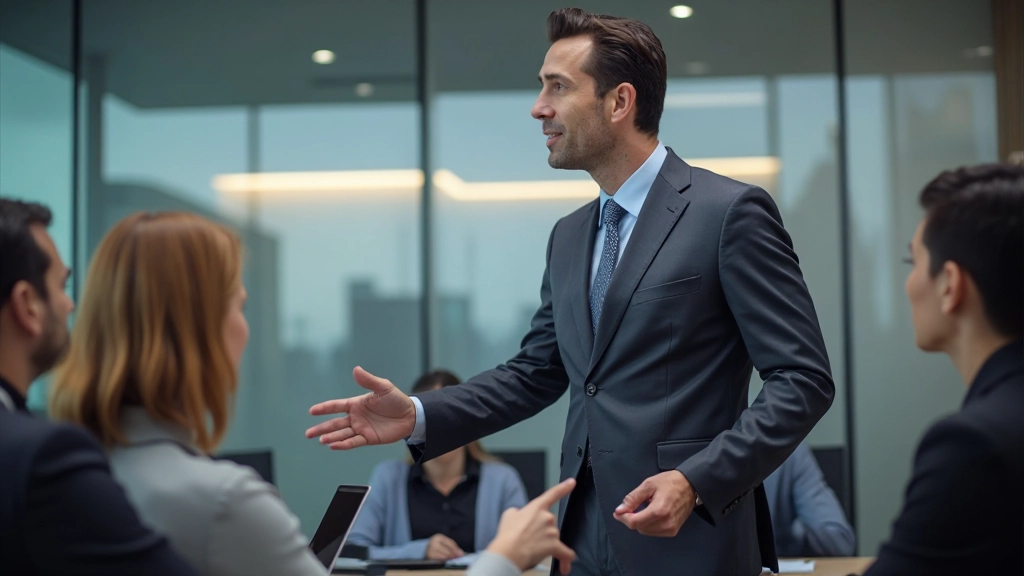 Руководитель проводит встречу с командой в современном офисе обсуждение стратегии