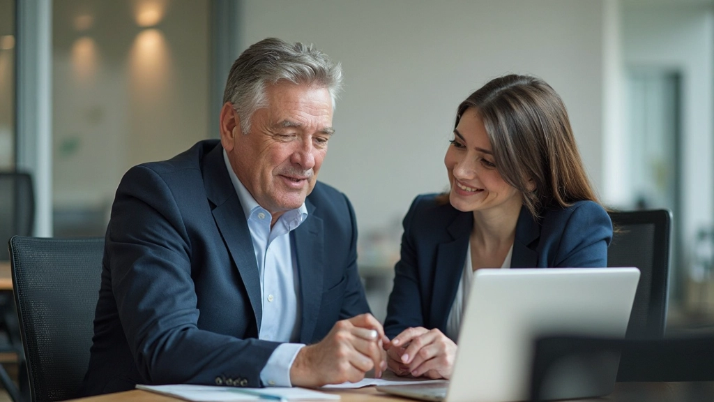 Опытный наставник проводит встречу с молодым профессионалом в офисной обстановке