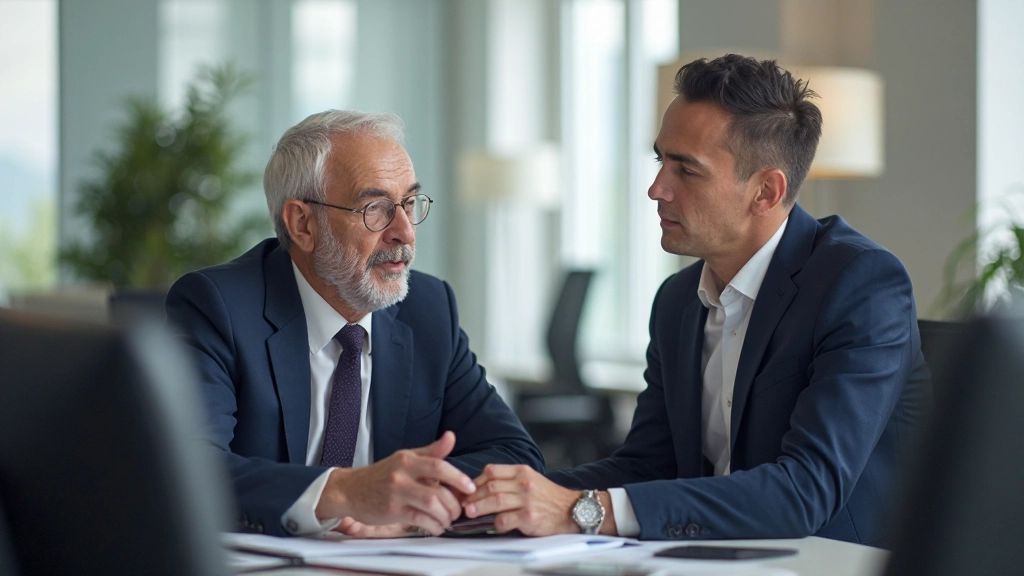 Опытный наставник консультирует молодого специалиста в современном офисе