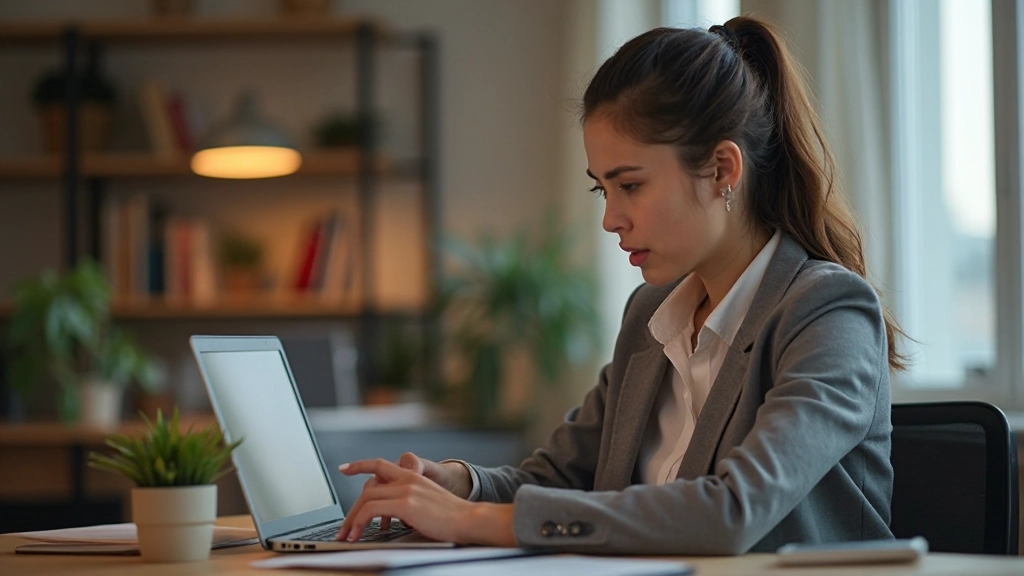 Профессиональная женщина с темными волосами изучает онлайн-курс на ноутбуке в домашнем офисе